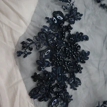 10 шт. темно-синяя вышитая бисером Кружевная аппликация, синие вышитые кружевные нашивки для свадебного платья, свадебной фотографии, выпускного вечера