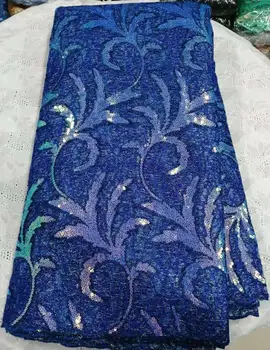 

Blue 2019 quality African lace fabric, French mesh embroidery sequined tulle lace fabric, for the Nigerian party YYZ833