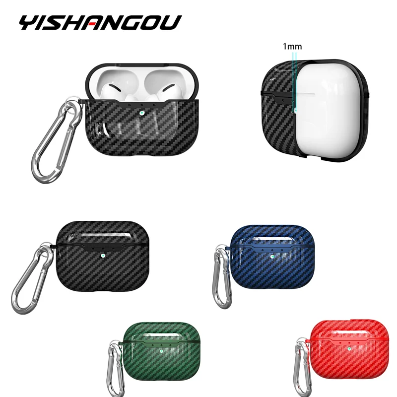Для AirPods Pro Чехол из углеродного волокна личи зерна противоударный наушники защитный чехол для Air Pods Pro чехол с брелоком