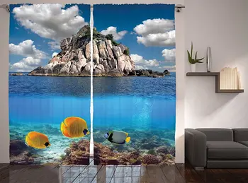 

Ocean Curtains Tropical Paradise Corals Fishes Rocky Small Island KOH Tao Island Thailand Living Room Bedroom Window Drapes