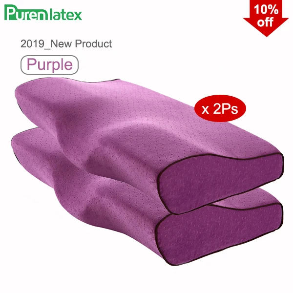 Purple Set PurenLatex подушка для наращивания ресниц ортопедическая поддержка шеи пены памяти защиты шейный отдел позвоночника большие подушки для сна - Цвет: Purple Set