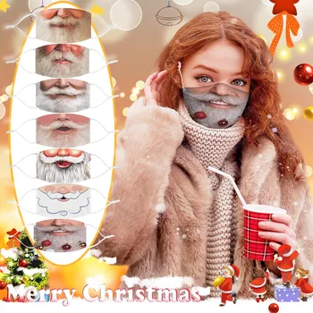 

1pc Face Mask Adult Christmas Beard Print Mascarillas Unisex Windproof Mondkapjes Mouth Caps Breathable Mondmaskers Wasbaar Mask