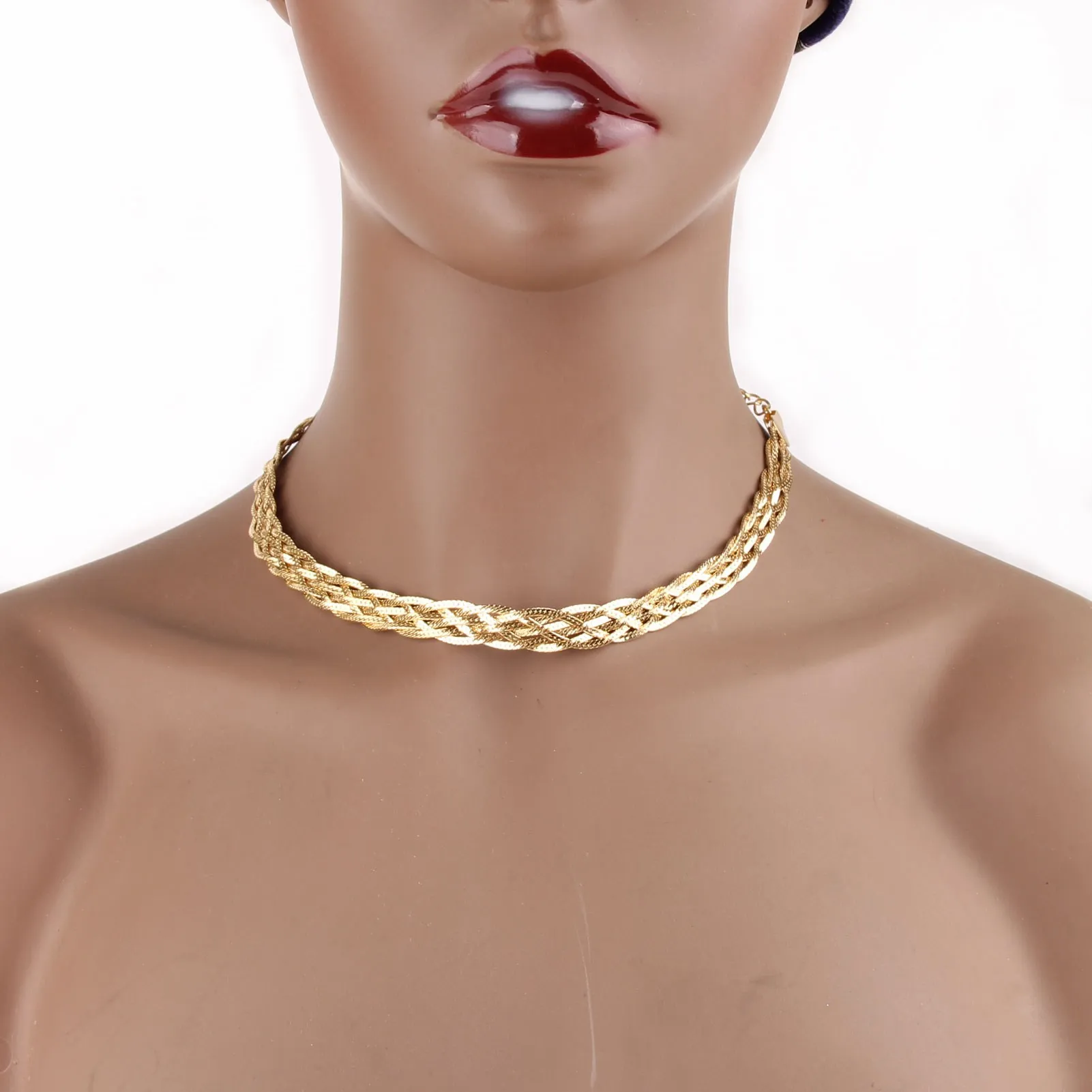 

Gold Chain Necklace 14K Gold Plated Chunky Braid Choker Women's Collar Necklaces Adjustable