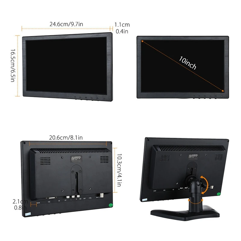 10,1 дюймовый ЖК-монитор 1024X800 дисплей HD TFT экран AV VGA BNC HDMI видео вход