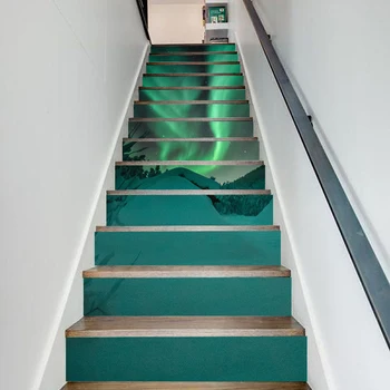 

Home Decor Stair Green Sky View Print Environmental Protection Sticker Self Adhesive Art Paper for Living Room PVC Waterproof 3D