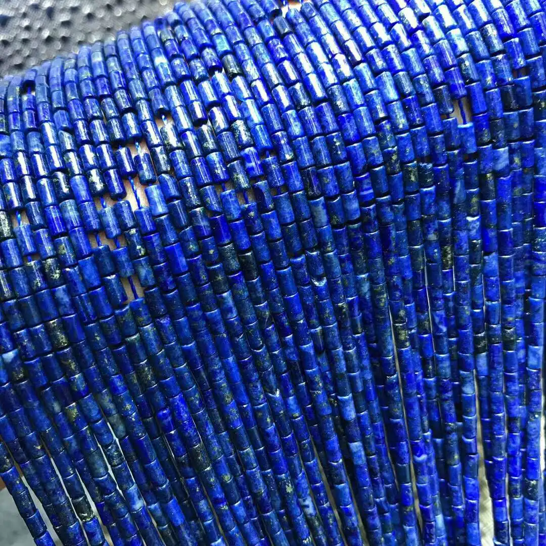 

Natural stone lapis lazuli tube beads 2x4mm semi-finished green gold small beads Zhu jewelry necklace DIY bracelet 39cm