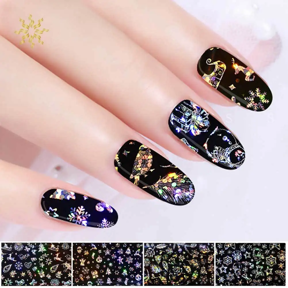 

4*50cm 4 Pcs Xmas Pattern for Nail Sticker 3D Snowflake Star Laser Glitter Christmas Nail Art Transfer Foils Nail Decoration