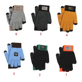 

Unisex Winter Thicken Warm Touch Screen Gloves Color Block Cuff Anti-Slip Mitten