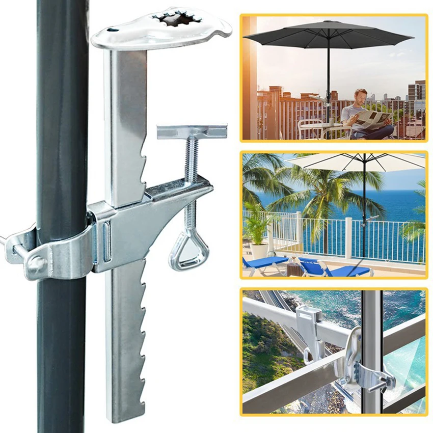 Patio Umbrella Clamp, Umbrella Stand Metal Clamp Mount, Sun Shade Support, Balcony Holder Bracket Outdoor, for Deck