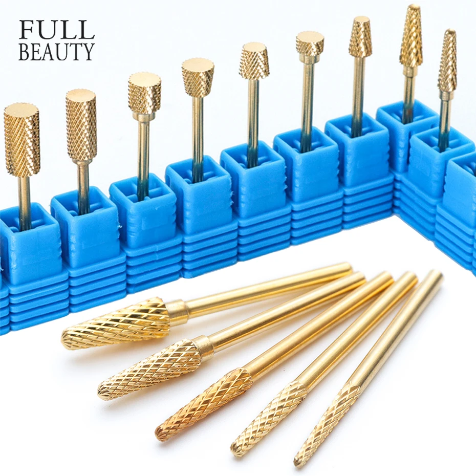 

Gold Coating Carbide Drill Bit Professional Nail Drill Bits Electric Burr Milling Cutter Diamond Cutters For Manicure CHSTZ-J-1