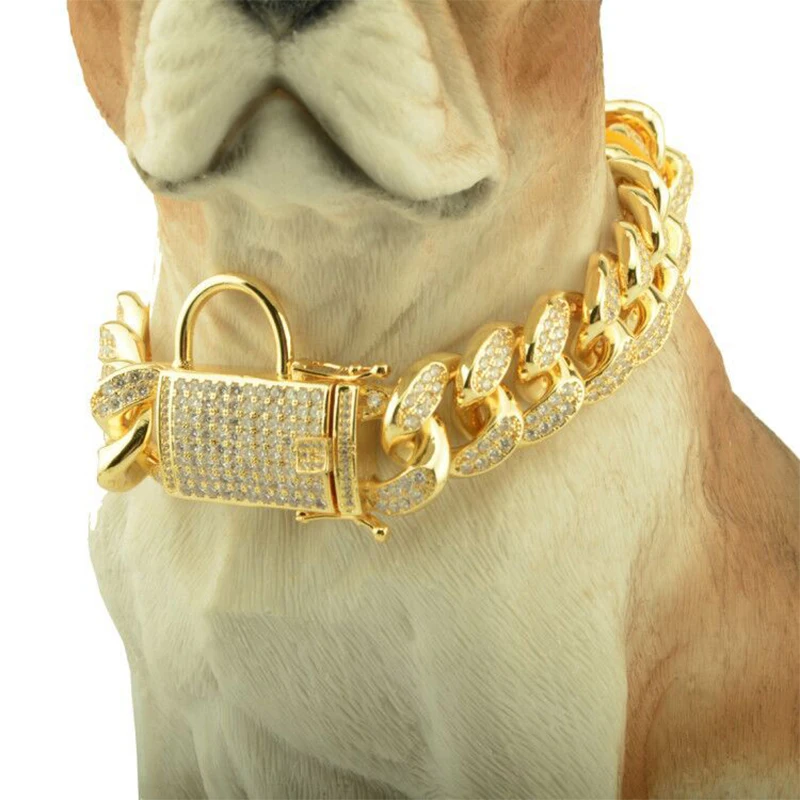 

18mm Stainless Steel Metal Dogs Training Choke Chain Gold Dog Chain Collars for Small Medium Large Dog Strong Pitbull Bulldog