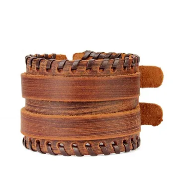 

XEONGKVI Europe America Leather Double Buckle Lacing Bracelet Fasion Cowhide Personality Lovers Hand Catenary Birthday Present