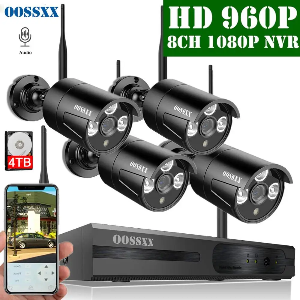 

Security Camera System Wireless 8CH 1080P NVR Kit 4pcs 960P(1.3M) Outdoor Audio CCTV Wireless IP66 Camera Surveillance by OOSSXX