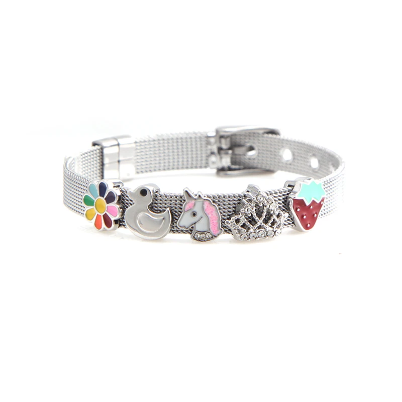 Somsoar Jewelry Cute Slide Charm 8mm Mesh Bracelet Set Child toddler Kids Bracelet Stianless Steel Woman Bracelet as Xmas Gift