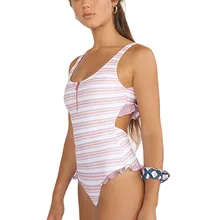Лоскутный полосатый купальник женский пляжный Модный Купальник с завязками сзади женский купальный костюм грудь молния женский купальник цельный
