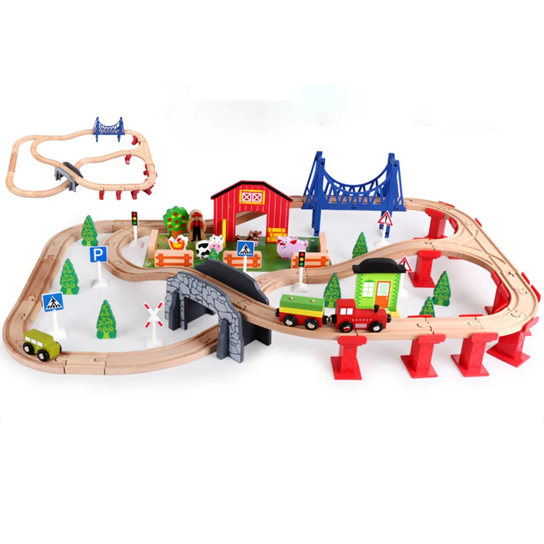 

82Pcs Animal Farm Wooden Train Track Set Wooden Railway Early Educational Toy Parent-Child Exchange Interactive Toy For Kid Gift