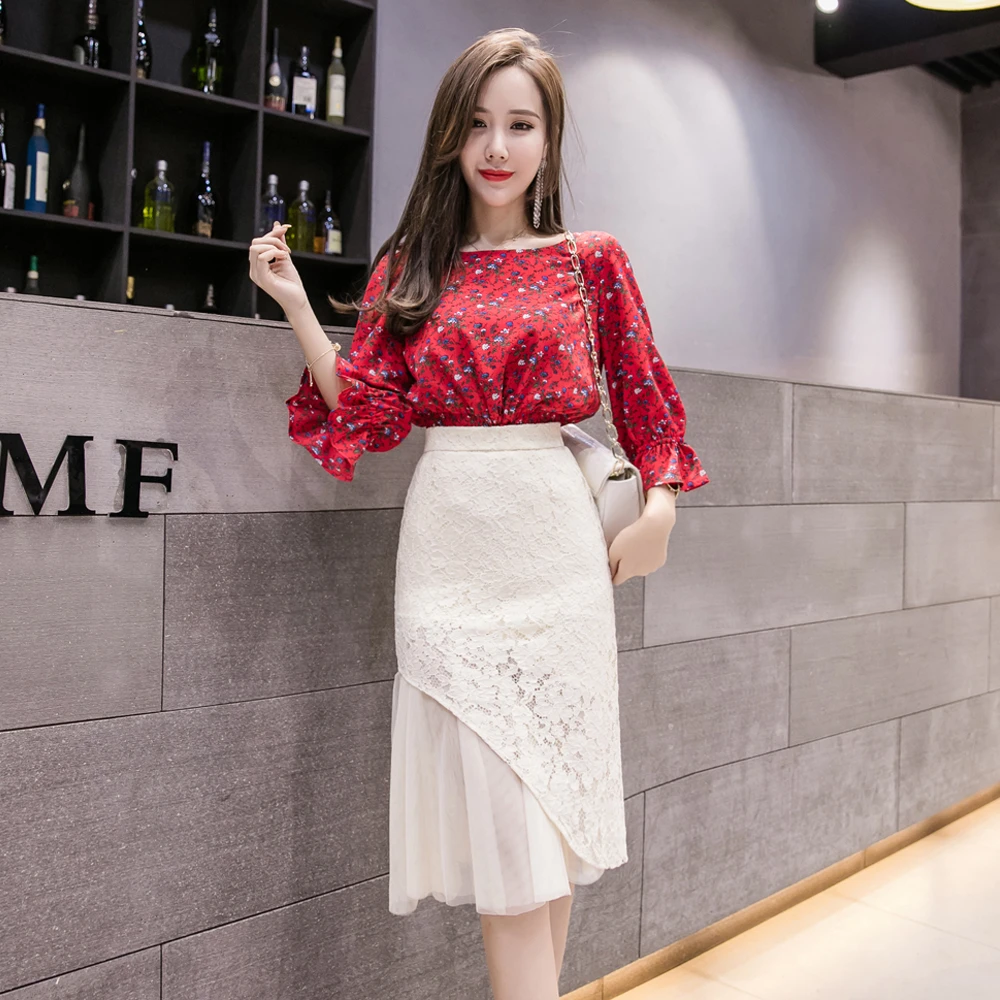 Diseñador marca de moda de encaje elegantes faldas para mujer de falda en la cintura con corte sirena señora Streetwear Casual cintura alta Midi faldas|Faldas| -