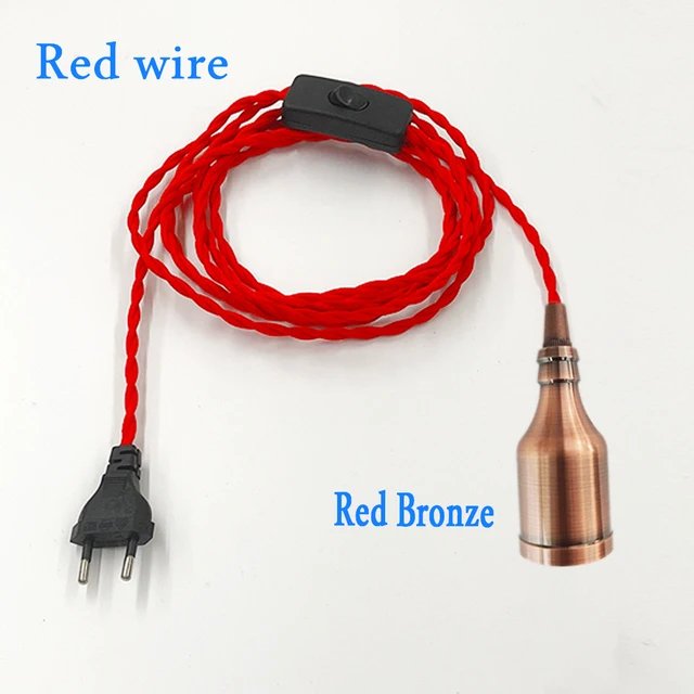 Vintage Power Cords EU Plug With Line Switch E27 LED Lights Edison Bulbs Incandescent Lamps Socket Twisted Wire Cord Lamp Hoder red A