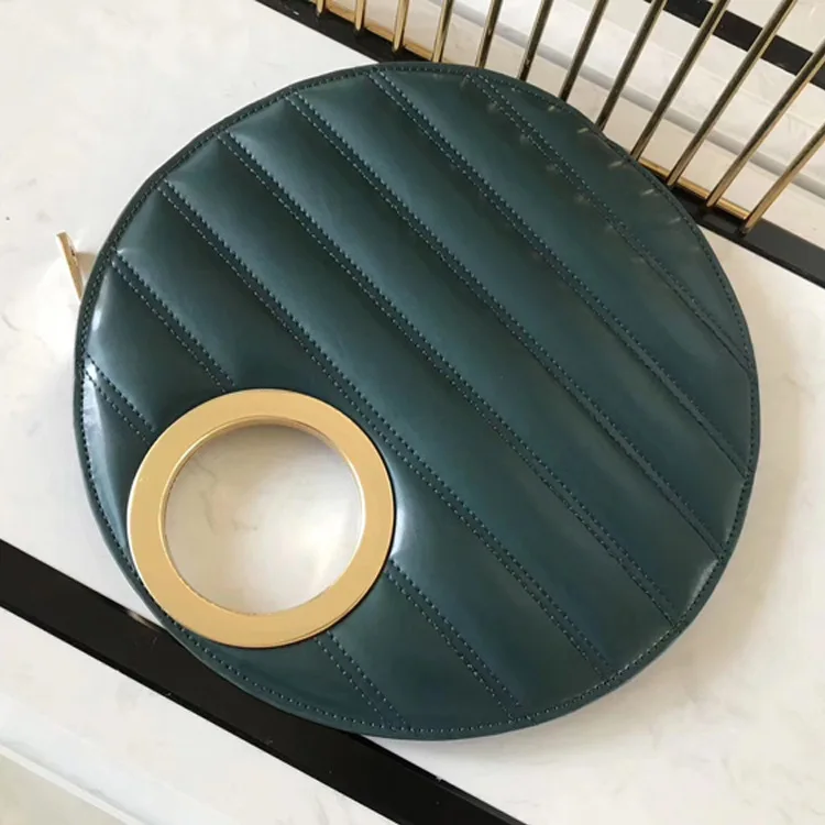 

Genuine Leather Women Handbag Retro Moon Evening Bag Famous Designer High Quality Clutch Bag Sewing Thread Rose Red Metal Ring