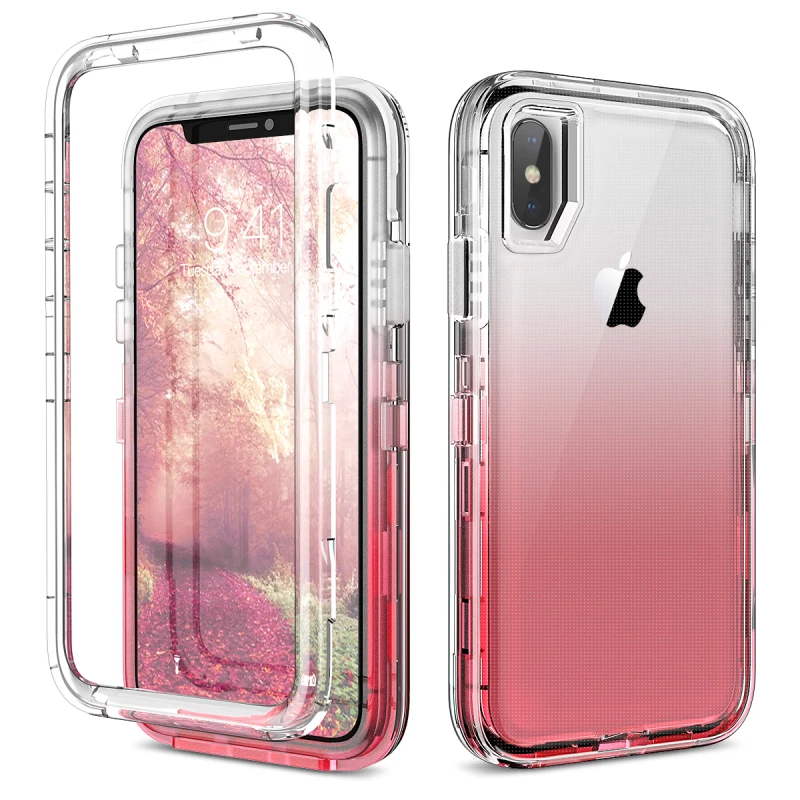 Роскошный градиентный Прозрачный чехол для телефона для iPhone 7, 8, 6 Plus, X, XR, XS Max, чехол, прозрачный жесткий мягкий чехол из ТПУ - Цвет: Розовый