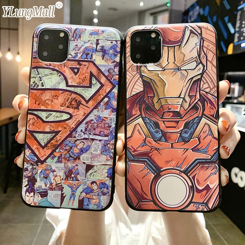 

Relief Phone Case for iPhone 11 Pro Max Superman Iron man soft silicone Back cover iPhone 11 2019 Xs Max XR X 7 8 6 6s Plus Case