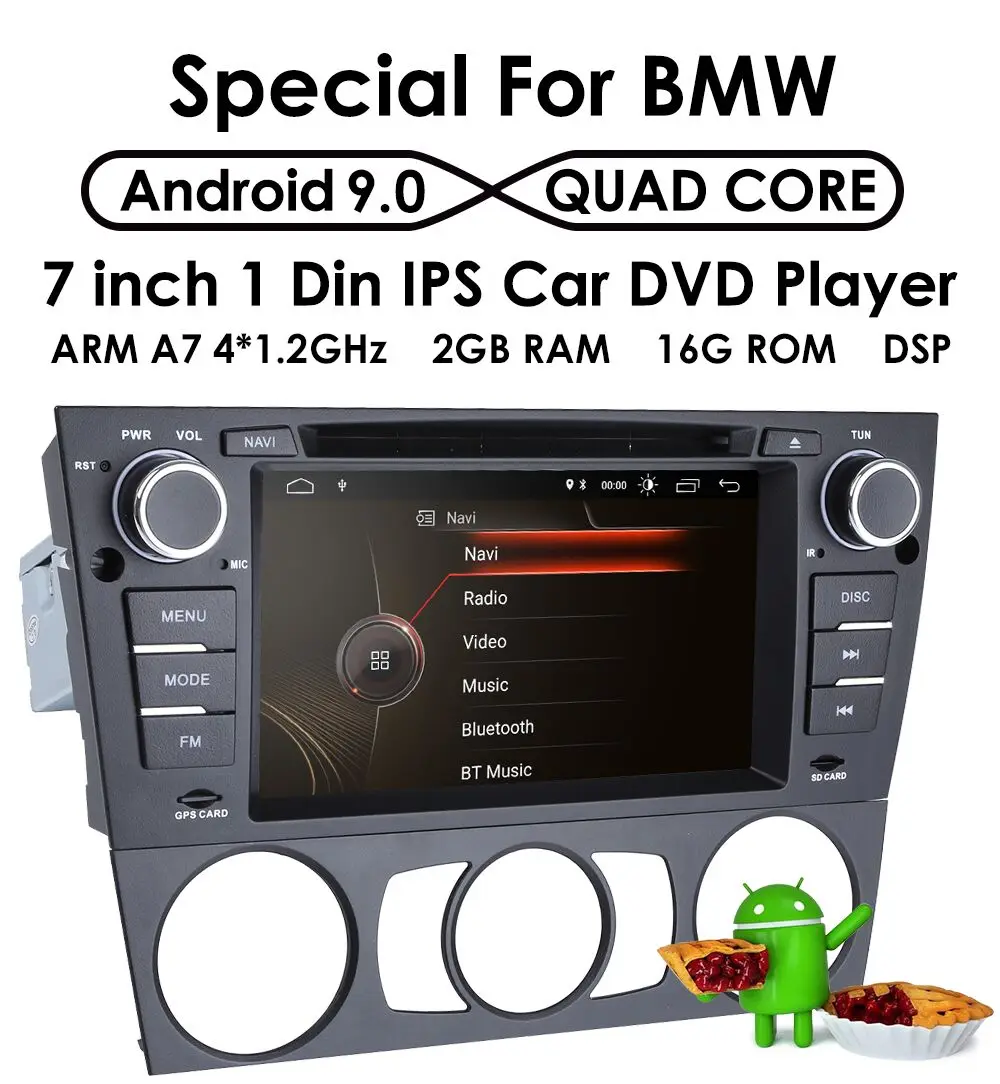Top Car Multimedia Player GPS Android 9.0 1 Din DVD Automotivo For BMW/3 Series E90/E91/E92/E93 2GB RAM Radio FM Wifi 4G SWC DAB USB 1