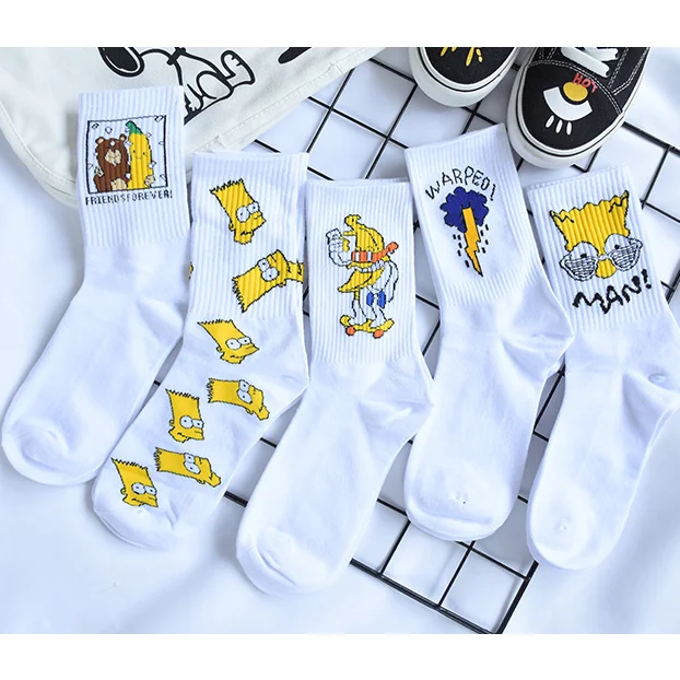 Носки унисекс с героями мультфильмов для женщин и мужчин, Симпсон, Улица Сезам, хлопковые носки для девочек и мужчин, забавные счастливые носки с симпсонами, уличная одежда, harajuku