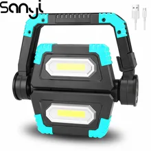 2* COB светодиодный прожекторный фонарь тент светильник Встроенный перезаряжаемый аккумулятор вспышка светильник Аварийный Рабочий светильник вращающаяся регулируемая ручка