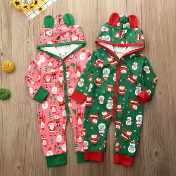 

Merry Christmas Newborn Baby Rompers Boys Girls Hoodies Xmas Festival Cute Snata Hooded Winter Warm Jumpsuit Clothes 0-18M