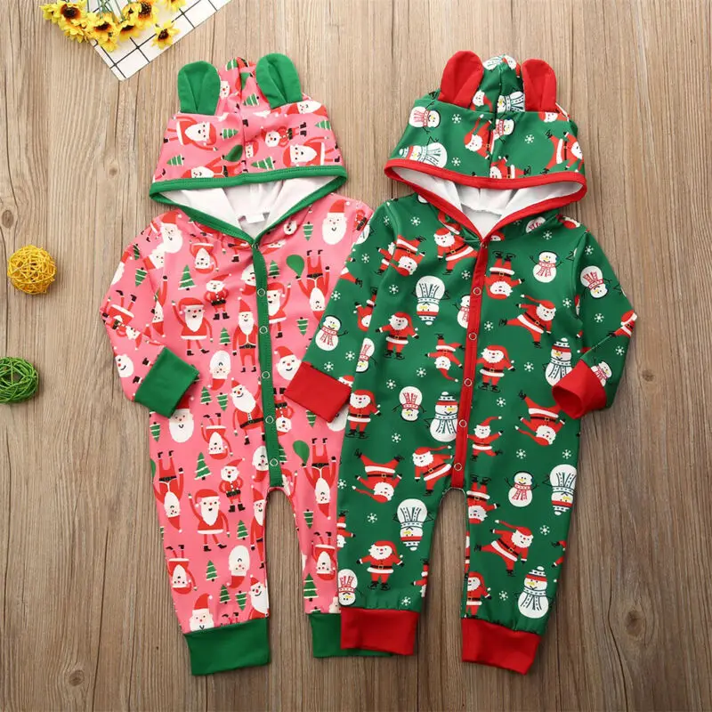  Merry Christmas Newborn Baby Rompers Boys Girls Hoodies Xmas Festival Cute Snata Hooded Winter Warm