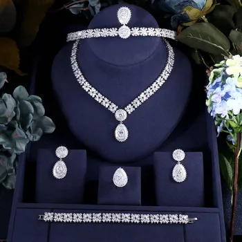 

Nigeria 4pcs Bridal Zirconia Jewelry Sets For Women Party, Luxury Dubai Nigeria CZ Crystal Wedding Jewelry Sets