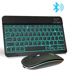 Mini clavier et souris sans fil rvb Bluetooth, ensemble de clavier et souris rétro éclairé russe pour ordinateur téléphone tablette PC Ipad 