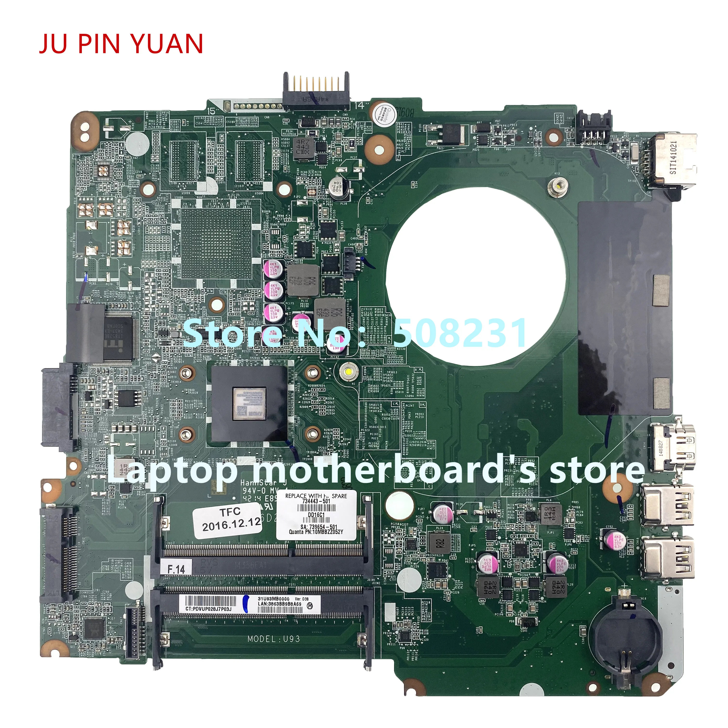 

734443-001 734443-501 For HP PAVILION 14Z-N 14-N Laptop Motherboard A4-5000 DA0U93MB6D0 100% Fully Tested