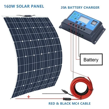 

160w 18v Solar Panel Monocrystalline Solar Cell Waterproof Semi-flexible Solarpanel Module for 12v Battery Charger 20Acontroller