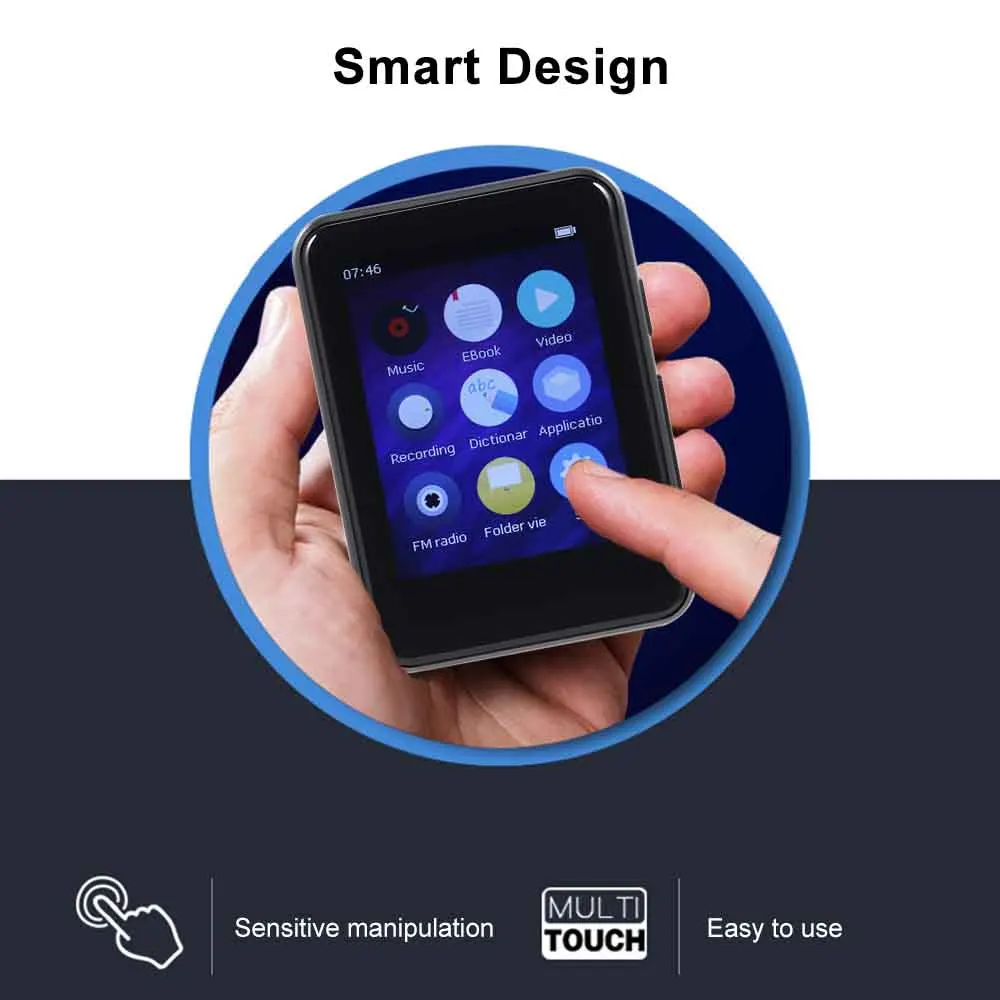 BENJIE X5 8 ГБ/16 ГБ мини MP3-плеер Bluetooth Full Touch 2,5 ”экран Bluetooth 5,0 портативный музыкальный плеер fm-радио с наушниками