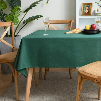 

Tablecloth Green Cotton And Linen Solid Color Dining Table Cloth Tafelkleed Nappe De Table Simple Dark Green Square Tablecloth
