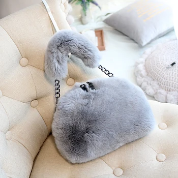 

Women Fashion Rabbit Fur Shoulder Bag Comfortable Feel Beautiful Color Practical Capacity Crossbody Bag Handbag Clutch Purse