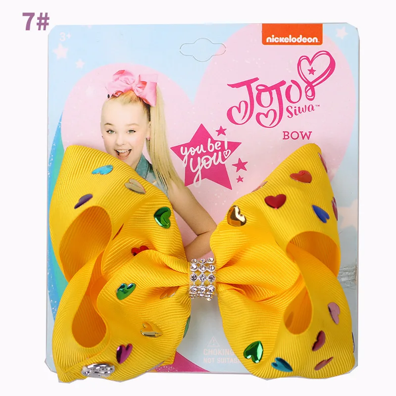 1 шт. 5 дюймов JOJO SIWA банты лента бант для волос с зажимы для волос банты Стразы центр Детские волосы для девочек Аксессуары Головные уборы - Цвет: 7