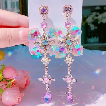 

MWSONYA New Korean Big Colorful Flower Crystal Drop Dangle Earrings for Women Girls Fashion Temperament Party Jewelry