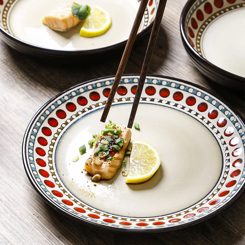 Tableware Ceramic Dinner Plate Set Dish 8/10 Inch Porcelain Cute Dessert Dinnerware Polka Dot Deep Salad Steak | Дом и сад