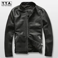Повседневная приталенная Мужская короткая куртка с воротником-стойкой из натуральной кожи размера плюс, модная мужская Мотоциклетная Куртка Jaqueta De Couro Masculina