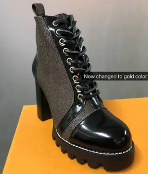 

2020 women boots Genuine Leather Round Toe Platform Ankle Boots Floral Printed Thick Heel Autumn Winter Boots Shoes size 35-41