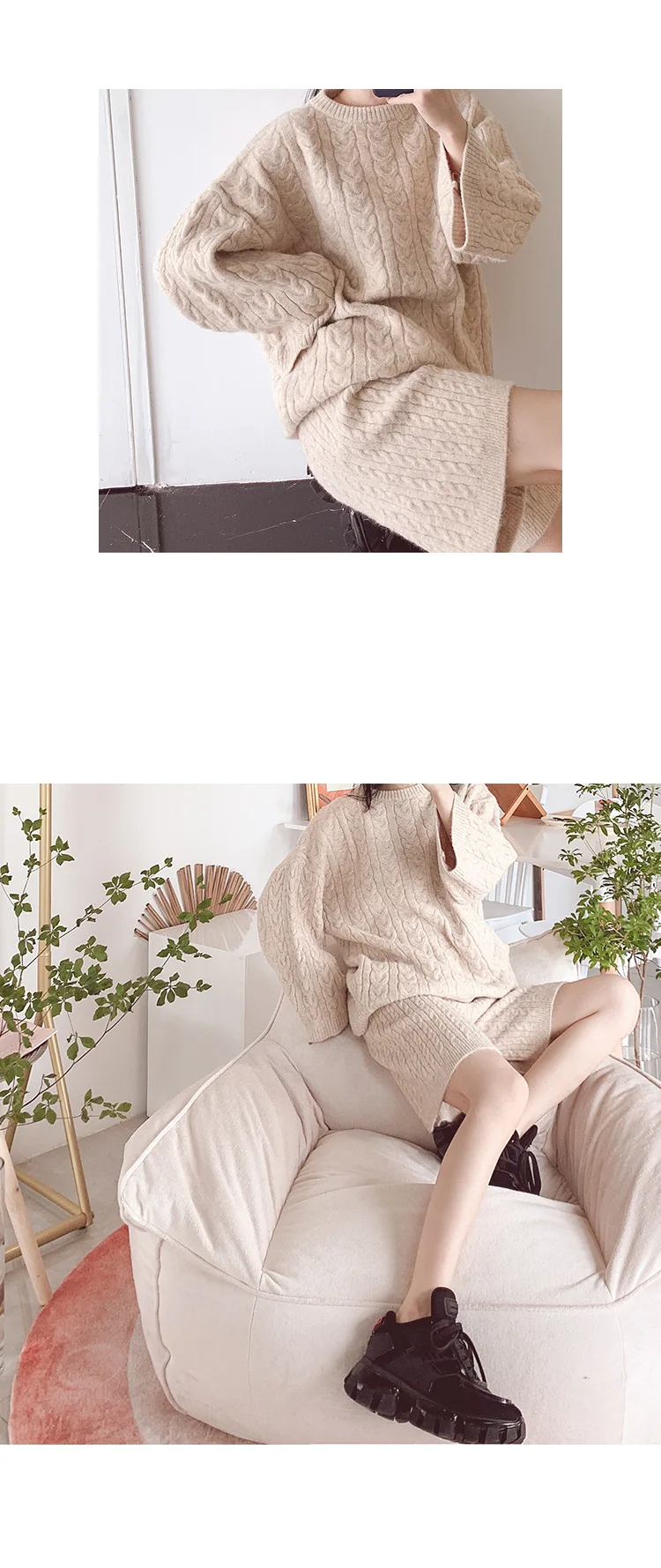 Корейский свитер с круглым вырезом, женский осенний зимний Базовый костюм из 2 предметов, базовый винтажный пуловер, укороченный топ+ свободный короткий свитер, штаны для женщин