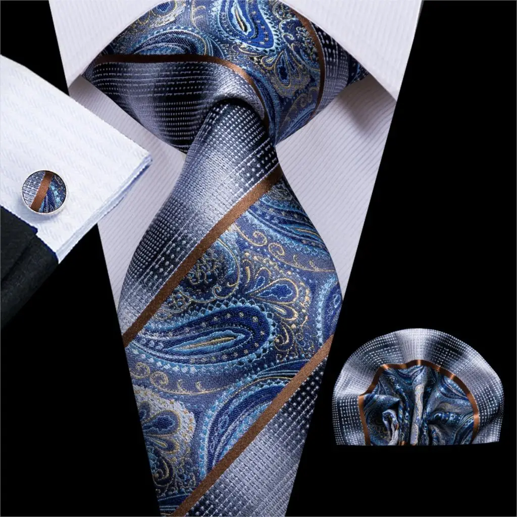 Hi-Tie Мужские галстуки черный галстук в горошек узорчатые Галстуки карманные Квадратные Запонки Набор Свадебная вечеринка деловой галстук для отца C-3006 - Цвет: C-3110