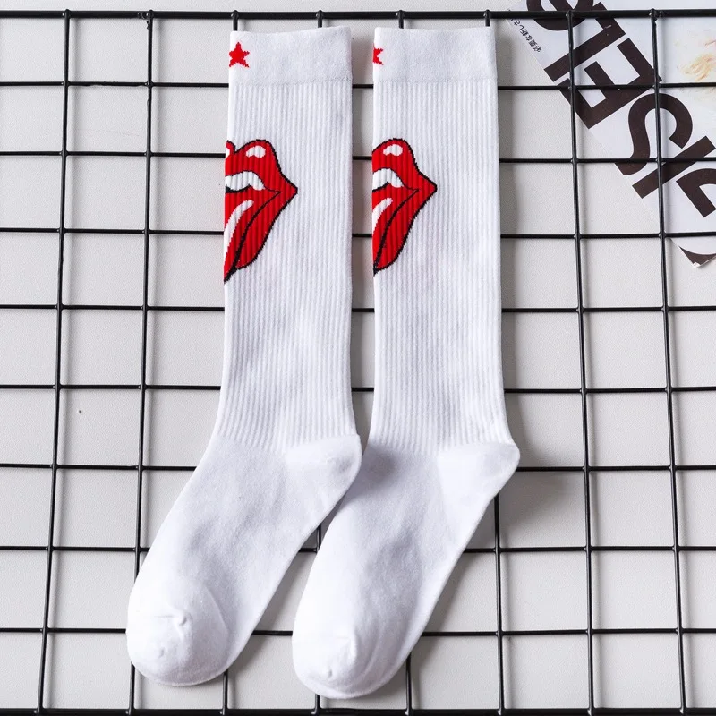 Носки до колена в американском стиле; женские носки до бедра с красными губами; носки до середины икры в стиле знаменитостей; хлопковая уличная одежда для женщин - Цвет: Слоновая кость