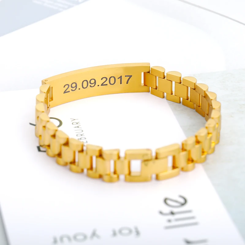 Custom Bracelets for Women Men Stainless Steel ID Gold Bracelet Engraving Laser Personalized Couple Jewelry Gift pulseras mujer