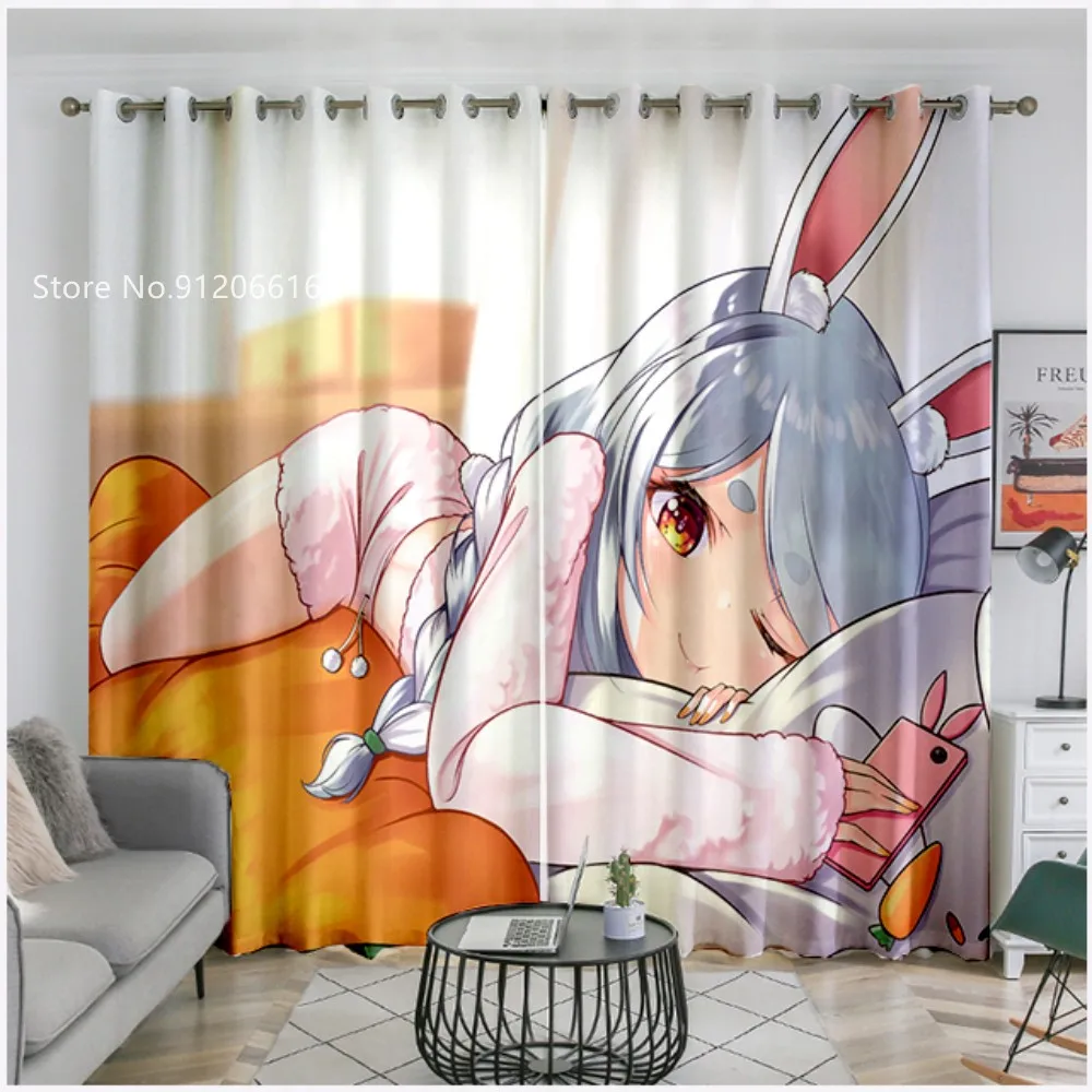 Usada Pekora Window Curtain 3D Printing Japan Cartoon Anime Blackout Curtain For Kids Adults Window Drapes Home Decoration