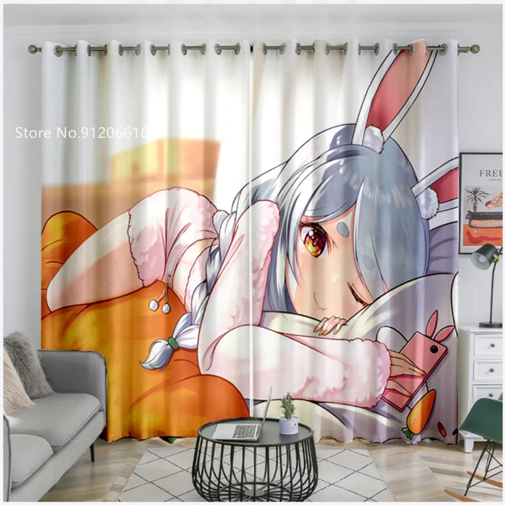 Usada Pekora Window Curtain 3D Printing Japan Cartoon Anime Blackout Curtain For Kids Adults Window Drapes Home Decoration 