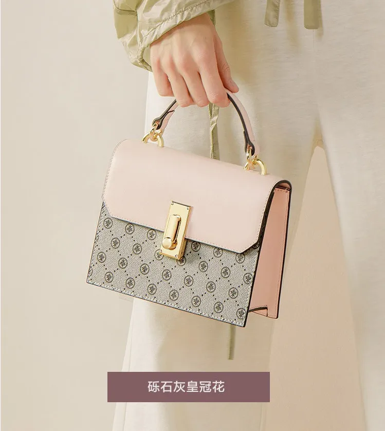 

4 Trend hit color handbag 2019 new female bag exquisite lock hit color stitching shoulder oblique bag handbag 190528 bobo
