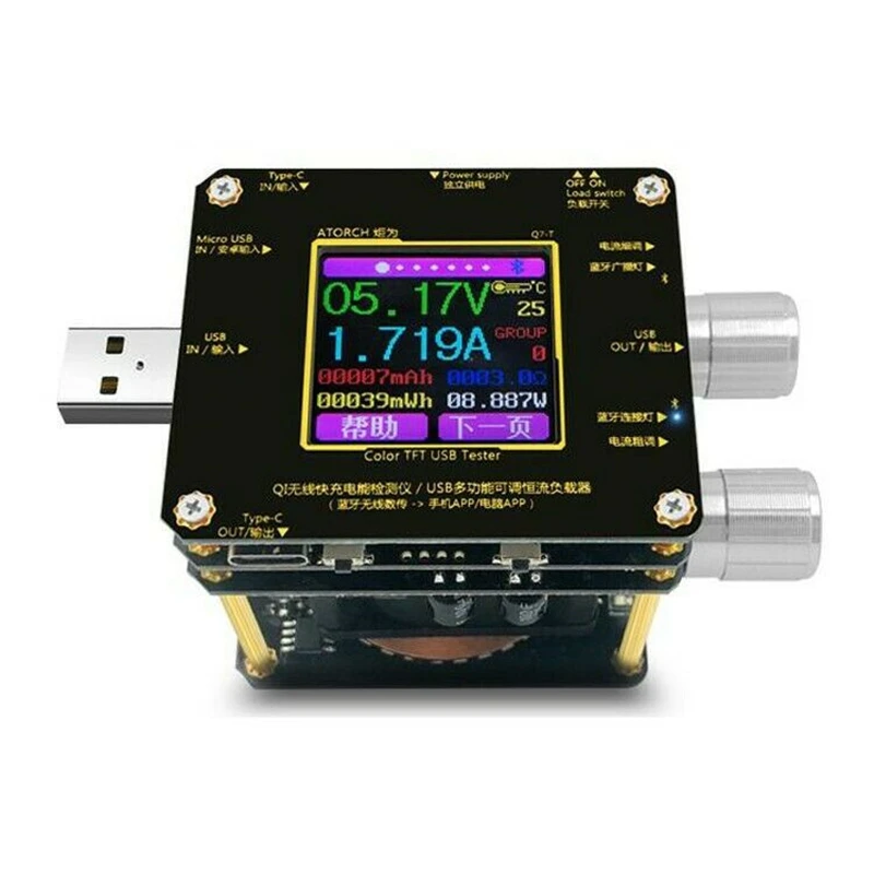 

Wireless Charger Tester Current Voltmeter Load Detector 1.44inch Ips Color Screen